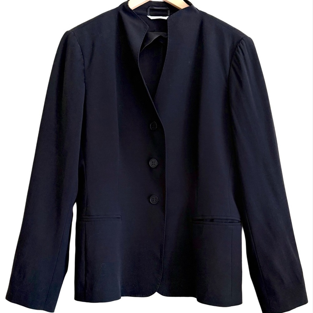 MaxMara Black Minimal Collarless Wool Blazer - Picture 5 of 14